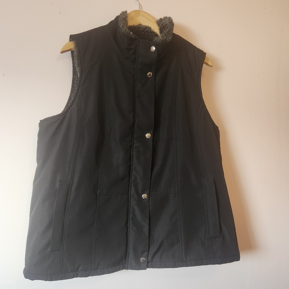 Lady Hathaway Womens Black Reversible Faux Fur-lined Vest Size XL